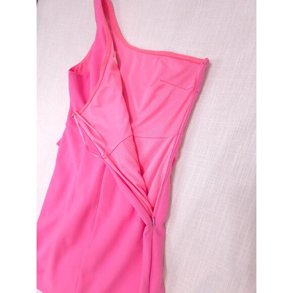 Hot Pink One Shoulder Ruffle Flamenco Mini Dress S Barbie Party Night Out Rush - Picture 3 of 11